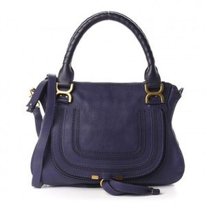 Chloe Marcie Medium Double Carry Satchel Bag Storm Blue Calfskin